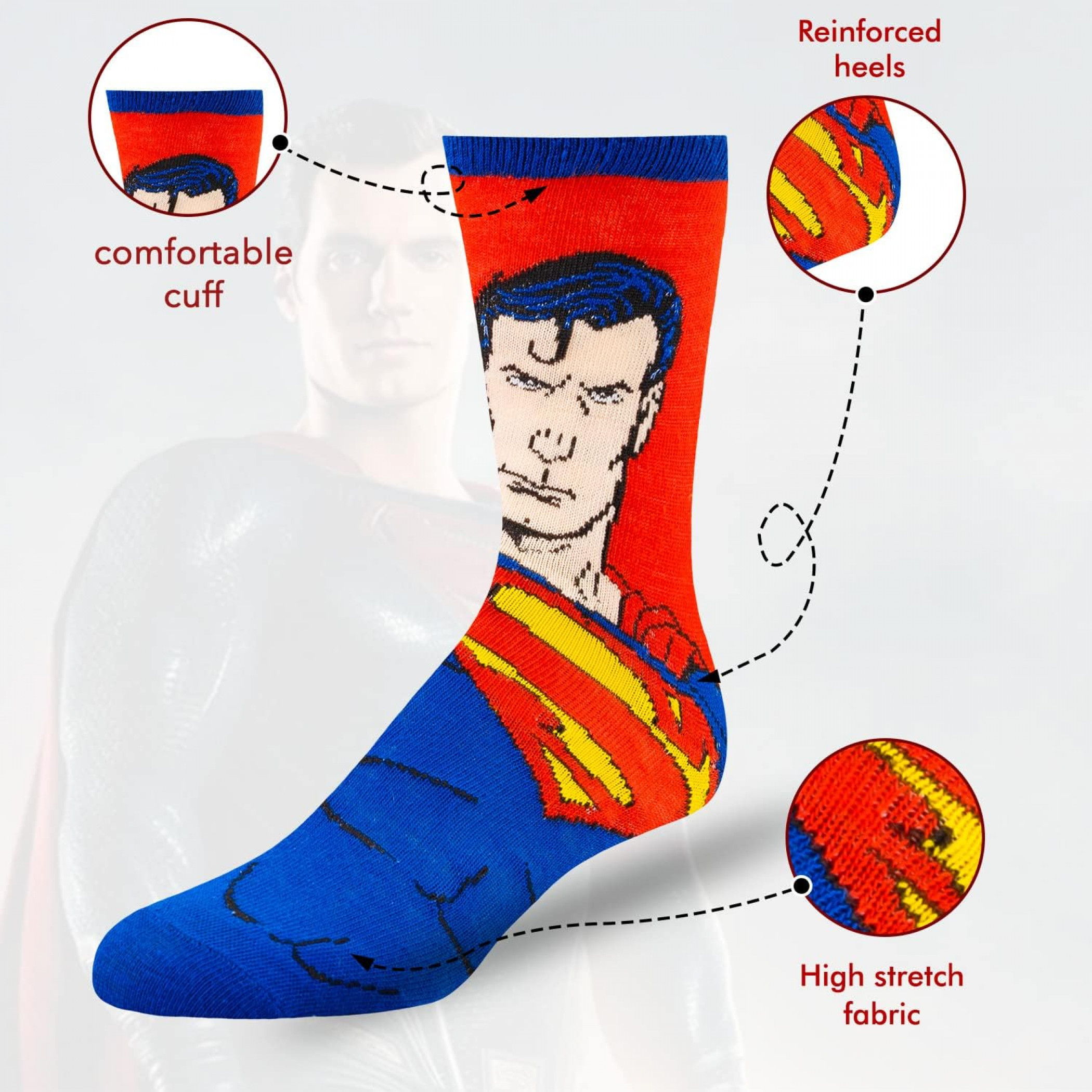 Superman Assorted Designs Men's Crew Socks 6-Pack